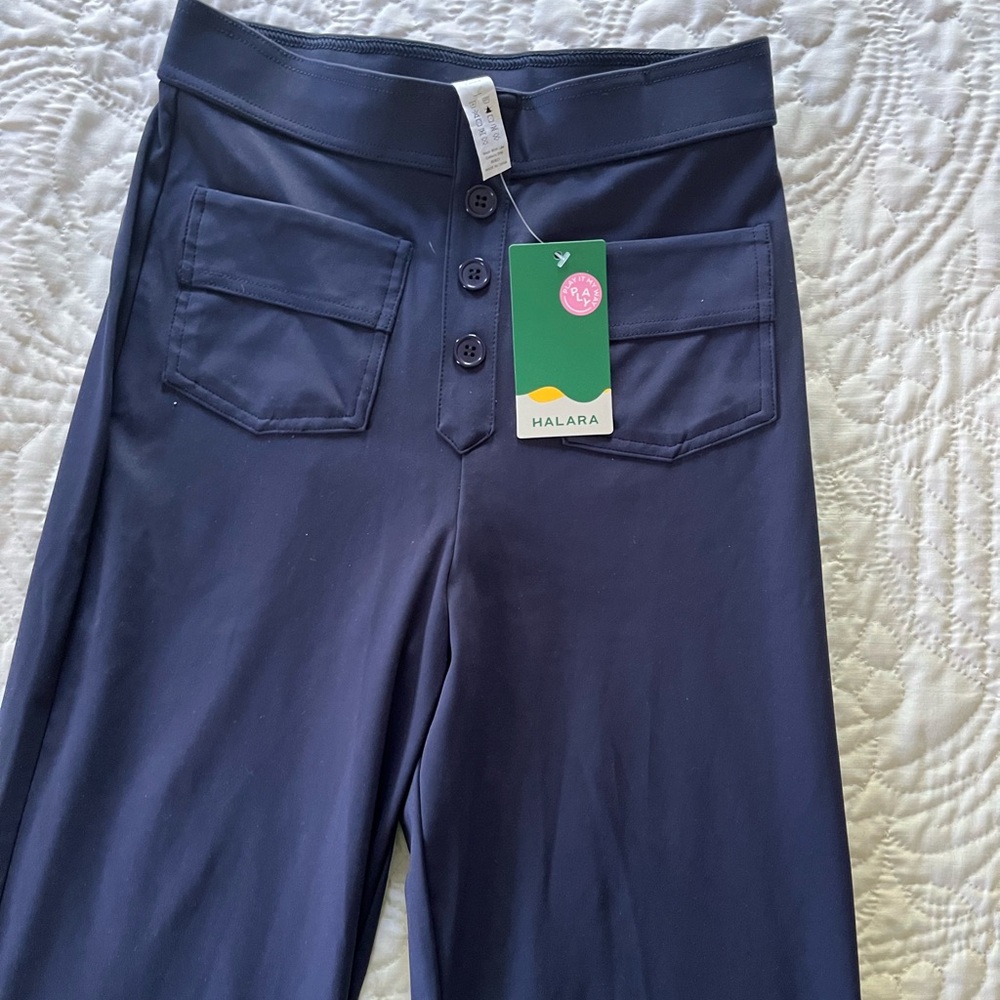 Halara Blue High Waisted Button Multiple Pockets Straight Leg Casual Pants
